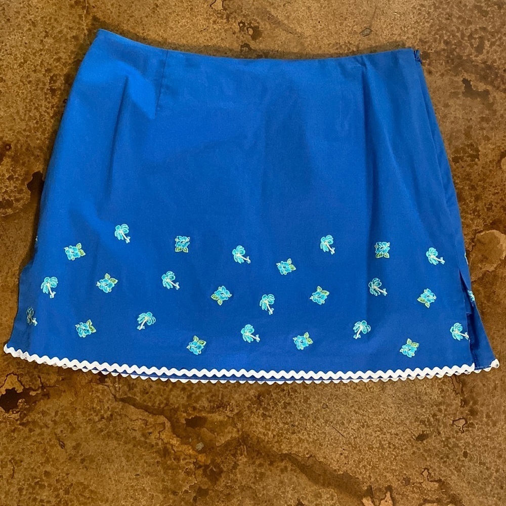 ISLAND Republic cornflower blue tropical beach embroidered cotton stretch‎ skort